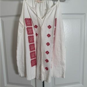 Solitaire White Blouse with Red Embroidery